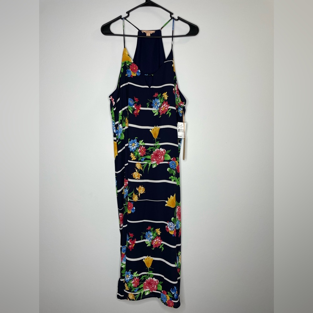 NWT Gibson Latimer Navy Blue Floral Dress, Size L